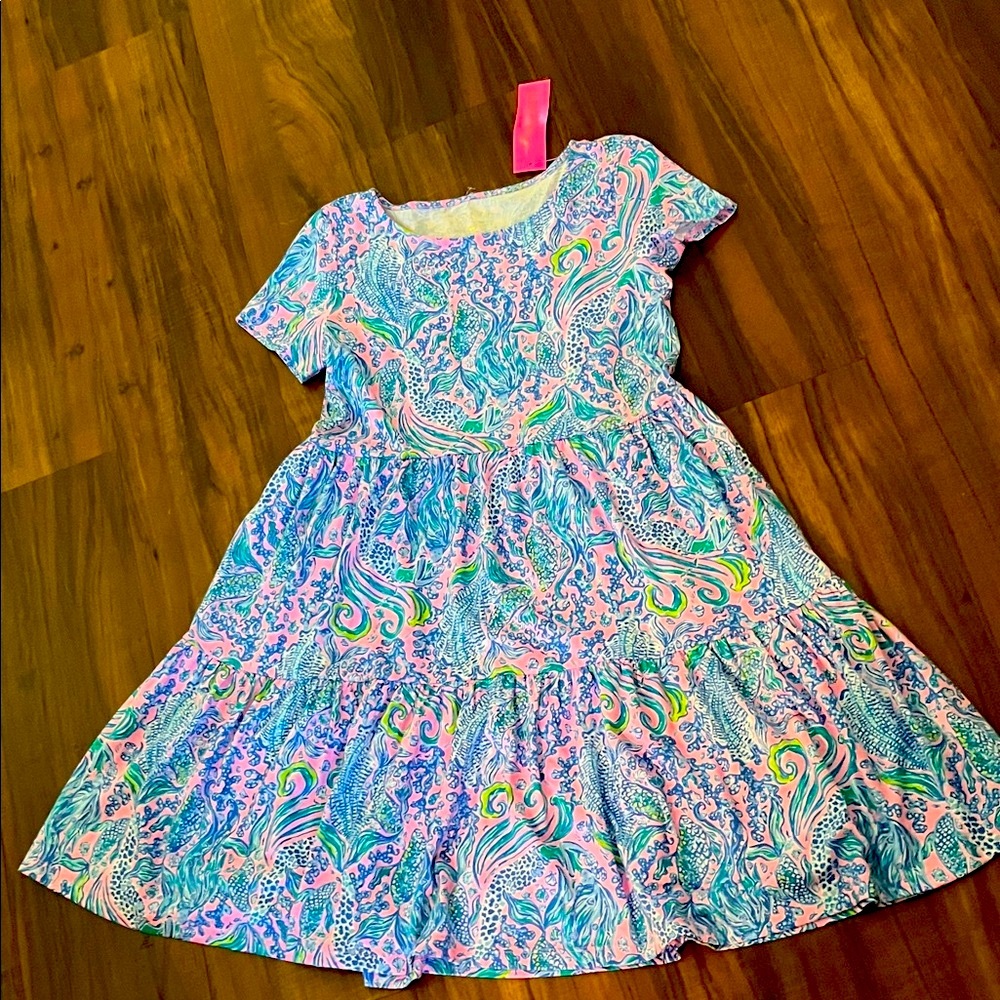 New Lilly Pulitzer Geanna Flutter Sleeve Green Ruffled Smocked Dress - Picture 6 of 14